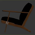 Modern Accent Chair With Black Leather Upholstery And Wooden Armrests And Legs