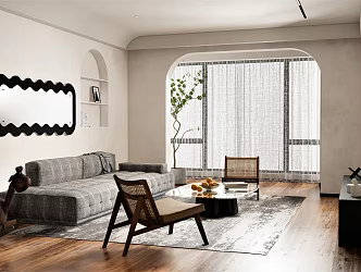 Quiet Living Room Home Living Room Multi-person Sofa Leisure Sofa Single Sofa Chair Coffee Table TV Cabinet Decoration Mirror 3d model