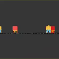 Toy Train Tracks With Curved Black Rails And Multiple Red Yellow Blue Carriages