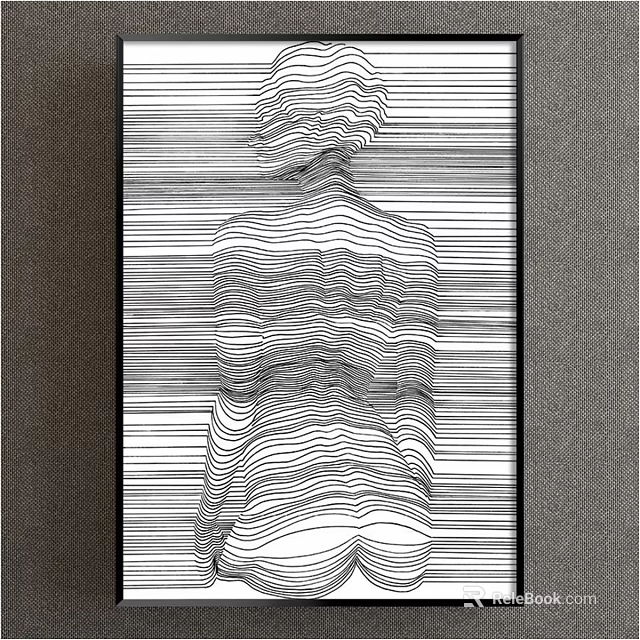 Modern Minimalist Black And White Line Art Of Female Back With Wavy Patterns 3d model 
