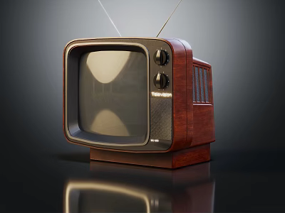 Vintage Television Set With Wooden Case Top Antenna And Retro Classic Design 3d model