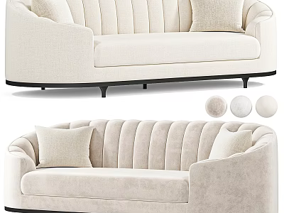 Modern Beige Sofa With Ribbed Back Cushions Black Legs And Fabric Swatches 3d model