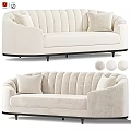 Modern Beige Sofa With Ribbed Back Cushions Black Legs And Fabric Swatches