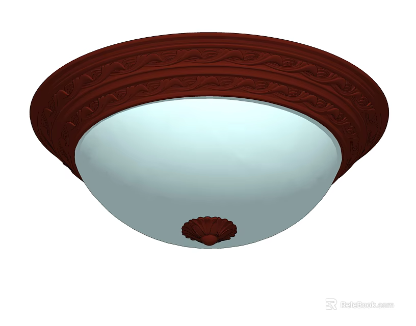 Elegant Ceiling Light With Red Carved Frame And White Lampshade 3d model