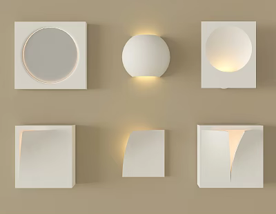 Modern White Wall Lamps With Various Geometric Designs For Home Interior 3d model
