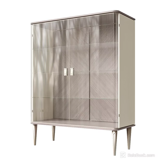 Elegant Modern Decorative Cabinet With Glass Doors And Metal Frame Slim Legs 3d model 