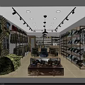 Camouflage Clothing Store Interior With Shelves Shoes And Trunk