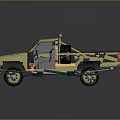 Yellow Vintage Pickup Truck With Orange Stripes Roof Rack And Off Road Tires