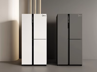 Modern Sleek Double Door Refrigerators in White and Gray for Kitchen Interior Design 3d model