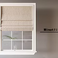 Pleated Beige Fabric Roman Shades In White Window Frame With Green Plant
