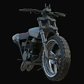 Dark Colored Vintage Motorcycle With Black Seat And Thick Off Road Tires Metallic Body Design