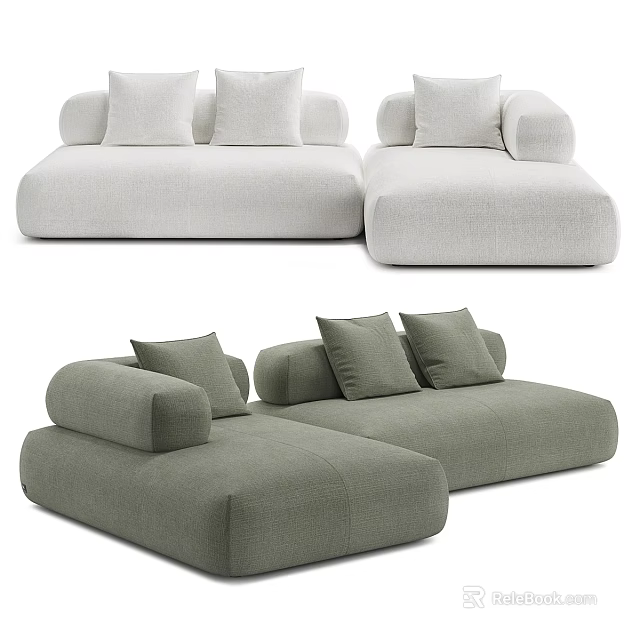 Modern Two Seater Sofa Light And Dark Gray With Plush Cushions Minimalist Fabric Design 3d model 