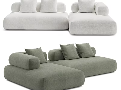 Modern Two Seater Sofa Light And Dark Gray With Plush Cushions Minimalist Fabric Design 3d model