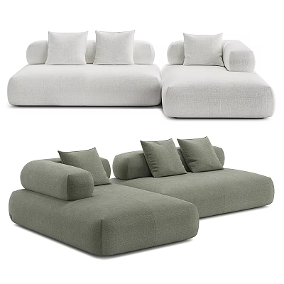 Modern Two Seater Sofa Light And Dark Gray With Plush Cushions Minimalist Fabric Design 3d model