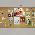 Decorative Corkboard Wall Hanging With Photo Collage And Colorful Notes 3d model