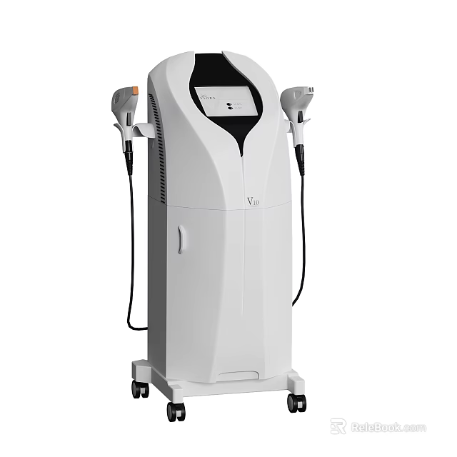 Professional White Upright Medical Device with Display Screen and Treatment Heads on Wheels 3d model 