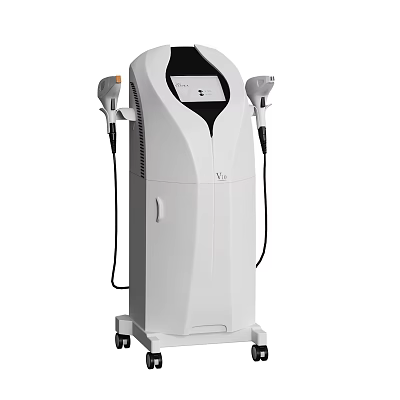 Professional White Upright Medical Device with Display Screen and Treatment Heads on Wheels 3d model