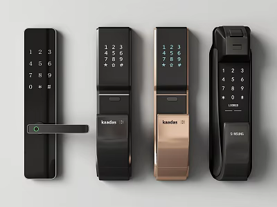 Smart Door Locks With Various Designs Numeric Keypads And Handles 3d model