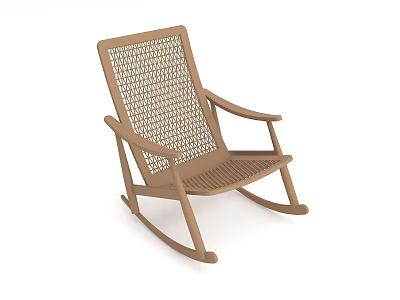 Brown Rocking Chair With Woven Backrest Wooden Frame And Modern Style 3d model