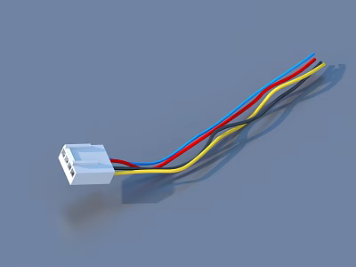 Daily Use Electrical Cable With White Connector And Colorful Red Yellow Blue Black Wires 3d model