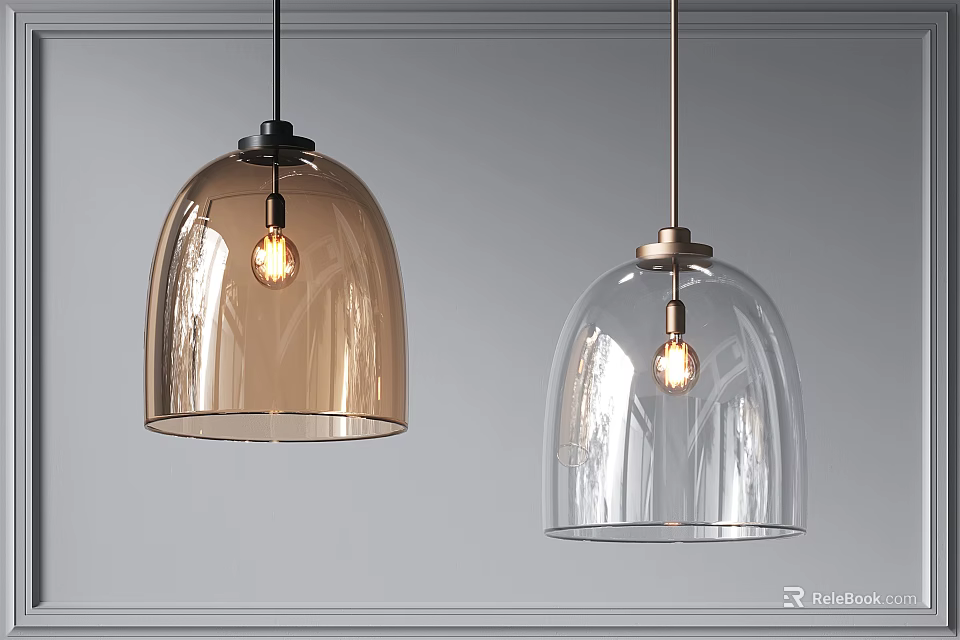 Modern Minimalist Pendant Lights With Transparent And Amber Glass Shades for Interior 3d model 