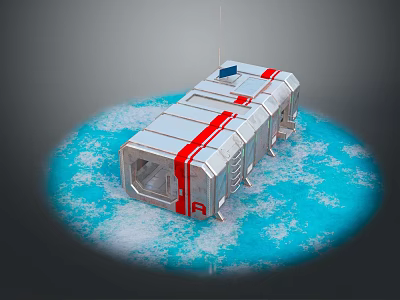 Modular Metal Building Structure With Red Stripes On Ice Surface 3d model
