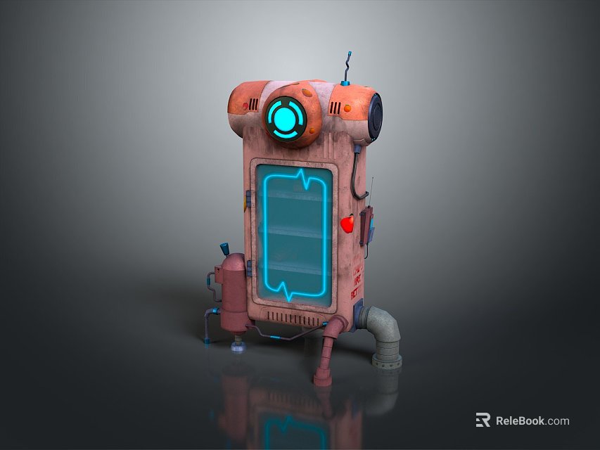 Futuristic Sci Fi Landscape With Orange Mechanical Device And Blue Neon Lights 3d model 