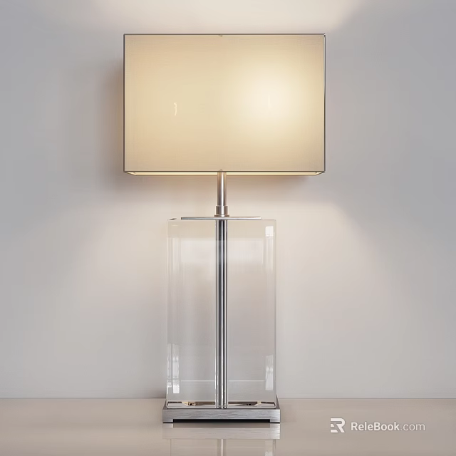 Modern Minimalist Table Lamp With Beige Fabric Shade And Transparent Glass Base 3d model 