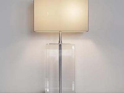 Modern Minimalist Table Lamp With Beige Fabric Shade And Transparent Glass Base 3d model