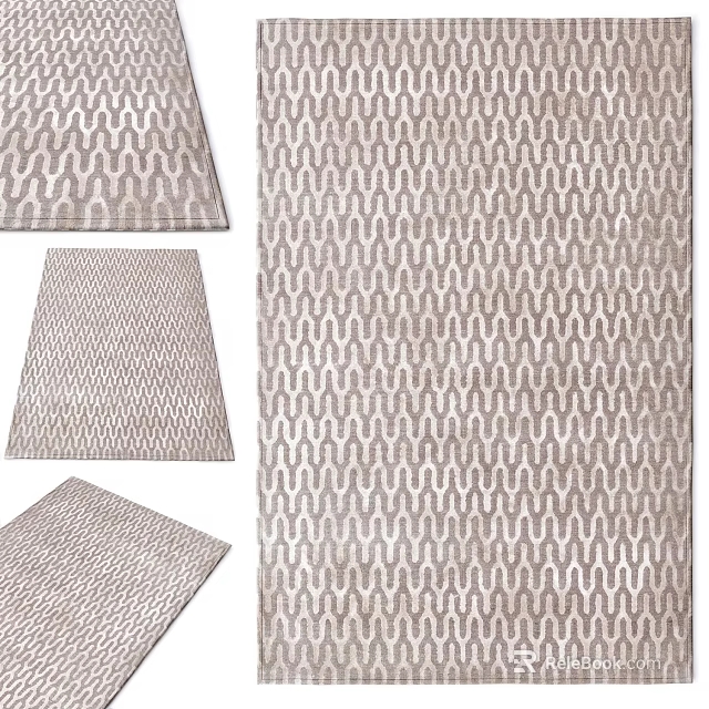 Modern Square Rug With Interconnected Geometric Loop Pattern Neutral Tones Home Decor 3d model