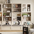 Stylish Bookcase Display With Books Vinyl Records Photo Frames Clock Decorations And Potted Plants