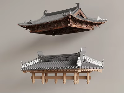 Traditional Architectural Roof Styles With Ornate Eaves Tile Design And Wooden Structures 3d model