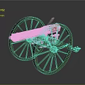 Ancient Wheeled Cannon Weapon Featuring Large Wooden Wheels and Metal Barrel Structure