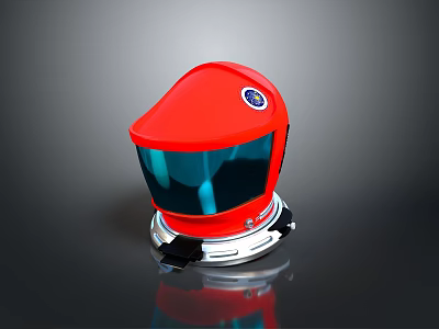 Weapon Helmet With Red Shell Blue Transparent Visor And Silver Base Design 3d model