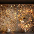 Elegant Background Wall With Golden Veined Marble And Spherical Decorations In Warm Lighting
