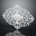 Intricate White Carved Decorative Ornament With Symmetrical Floral Motifs And Circular Central Design
