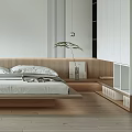 Minimalist Bedroom Interior Design With Wooden Platform Bed Hanging Plant And Light Flooring