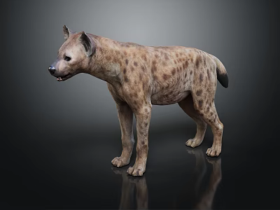 Lifelike Spotted Hyena 3D Model Standing On Black Background With Detailed Features 3d model