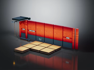 Modern Architectural Installation Featuring Red Wall Panels Black Top Structure And Square Front Platforms 3d model