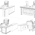 Modern Wooden Office Desk With Black Chair Computer Monitor And Storage Drawers