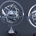 Pair of Metal Globe Decorative Ornament Set With Ring Design And Base