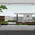 Modern Courtyard Garden With Concrete Structure Wooden Screen Stone Pathway And Fire Pit