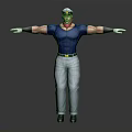 3D Character Model With Blue Tight Shirt Cap Red Scarf Blue Belt And Arms Outstretched