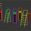 Colorful Metal Ladders In Various Colors Standing On Reflective Floor