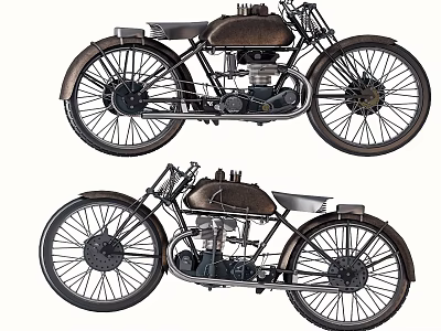 Vintage Motorcycle Classic Design With Spoked Wheels Leather Seat And Retro Metal Body 3d model