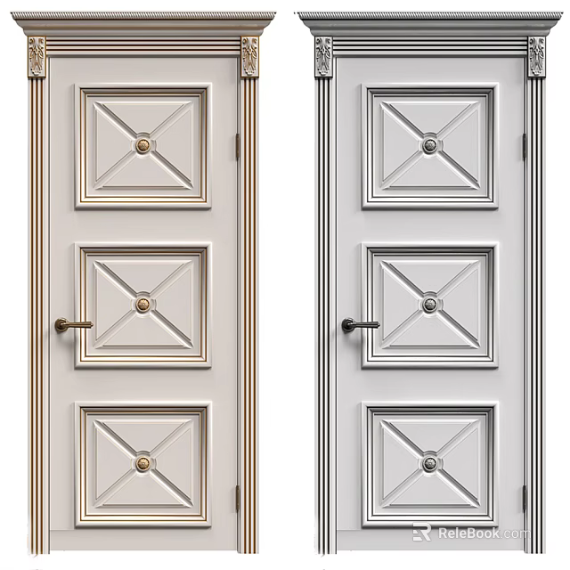 Elegant Swing Doors With Gold Silver Frames And Three Panel Circular Detail 3d model
