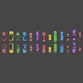 Colorful Toy Cars In Various Colors And Different Styles Arranged Together
