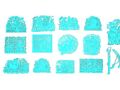 Blue Decorative Pendants With Intricate Carved Patterns And Various Shapes 3d model