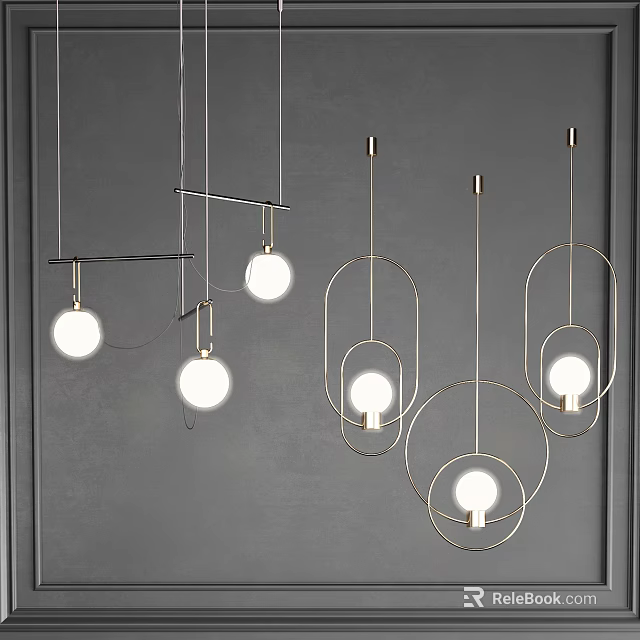 Modern Pendant Lights With Geometric Metal Frames And Globe Light Bulbs 3d model