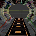 Futuristic Sci Fi Corridor With Illuminated Yellow Floor Stripes And Metal Walls